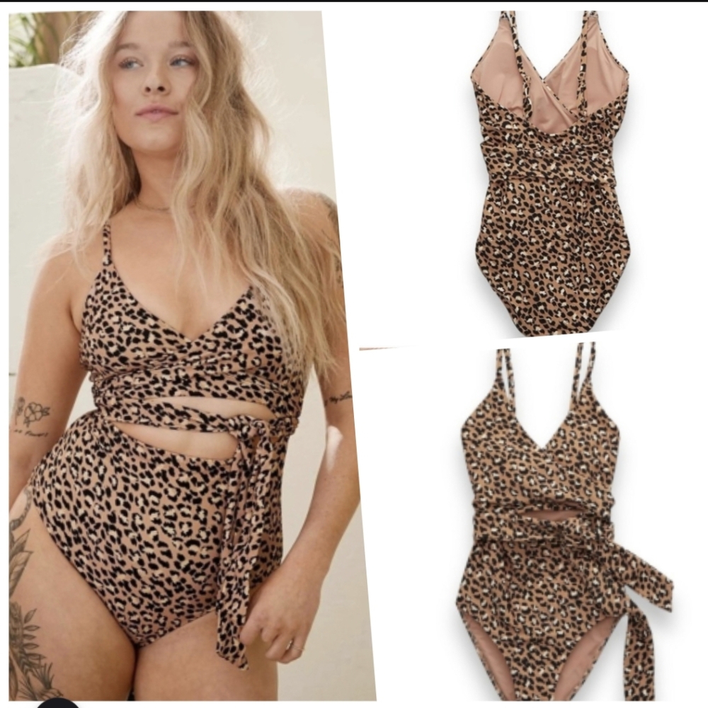 Aerie Tan and Black Leopard Print Swimsuit